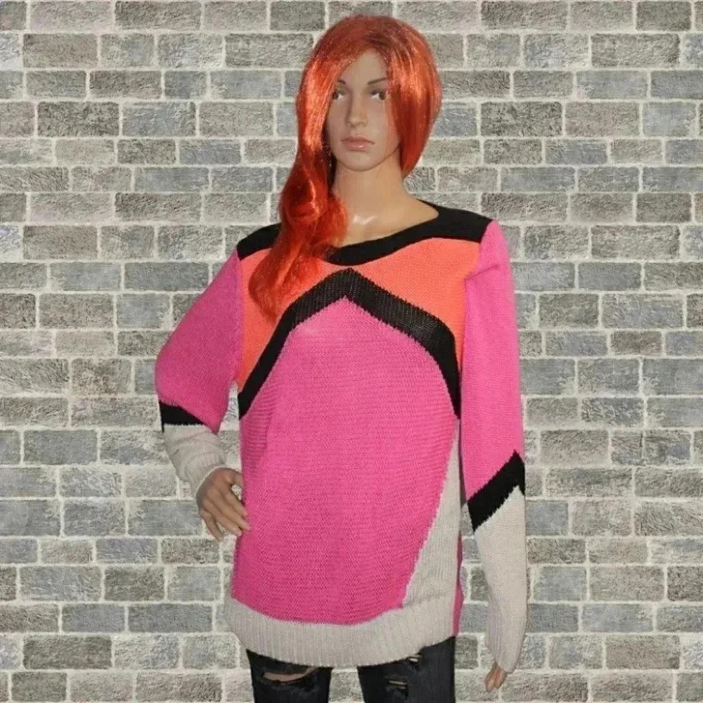 Olsen Europe Pink Color block Knit Sweater